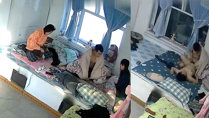 【黑客破解家庭网络摄像头偷拍 睡东北大炕年轻夫妻晚上做爱发现忘记关摄像头了用毛巾去盖住